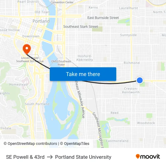 SE Powell & 43rd to Portland State University map