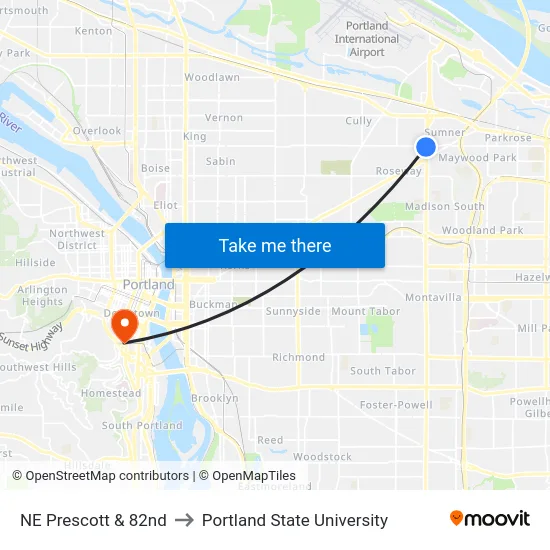 NE Prescott & 82nd to Portland State University map