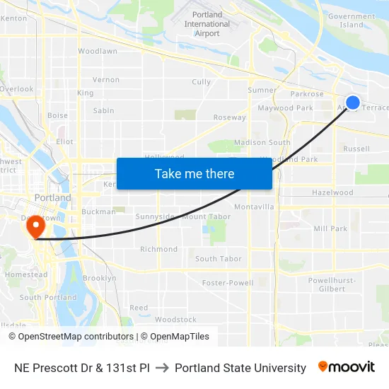 NE Prescott Dr & 131st Pl to Portland State University map