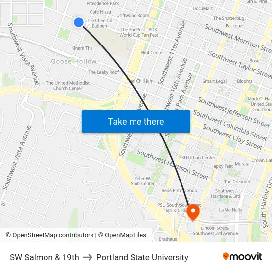 SW Salmon & 19th to Portland State University map