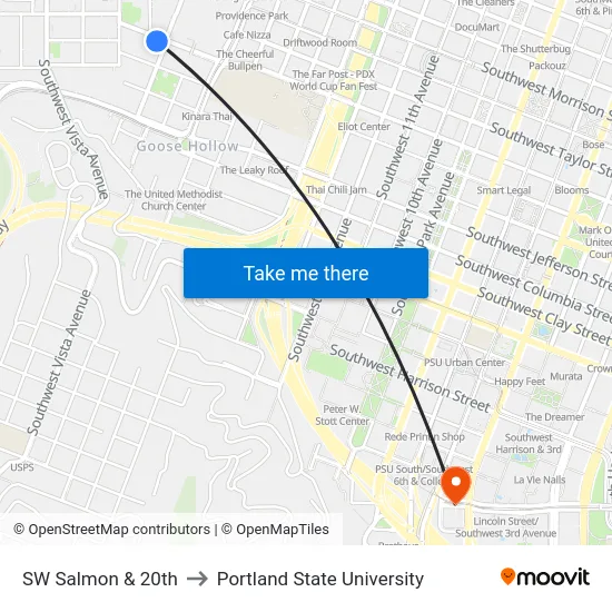 SW Salmon & 20th to Portland State University map