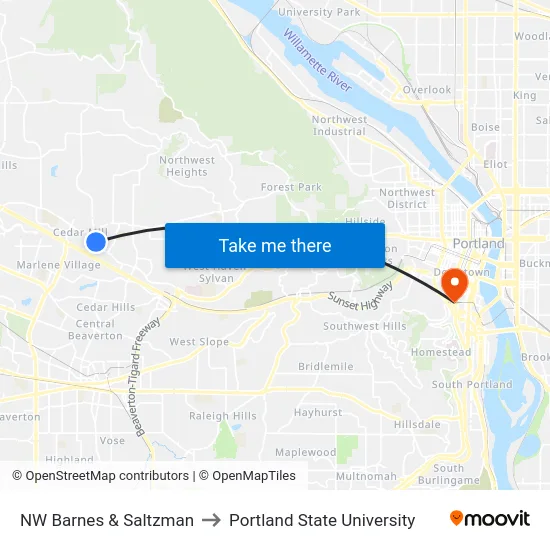 NW Barnes & Saltzman to Portland State University map