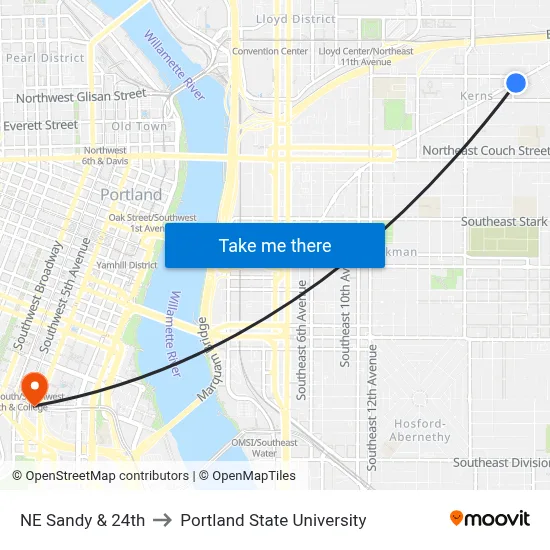 NE Sandy & 24th to Portland State University map