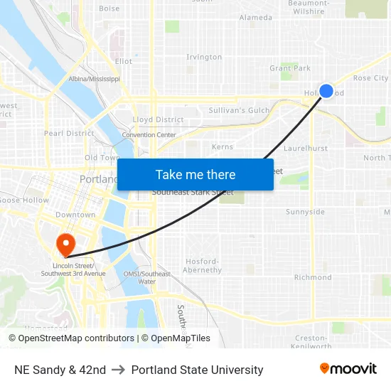 NE Sandy & 42nd to Portland State University map
