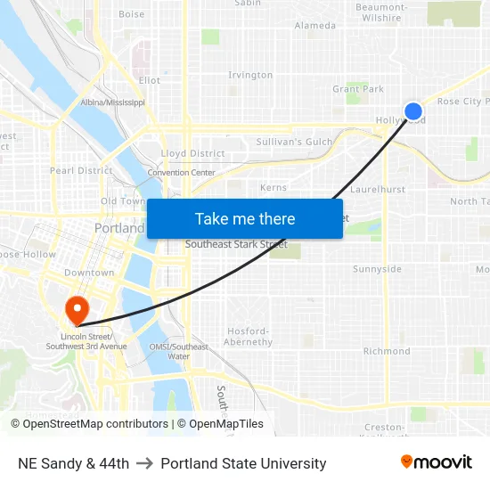 NE Sandy & 44th to Portland State University map