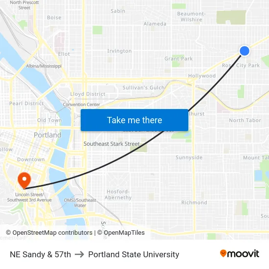 NE Sandy & 57th to Portland State University map