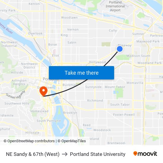 NE Sandy & 67th (West) to Portland State University map