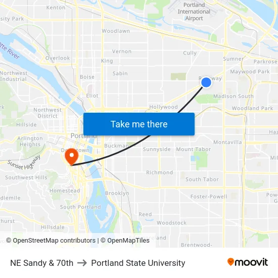 NE Sandy & 70th to Portland State University map