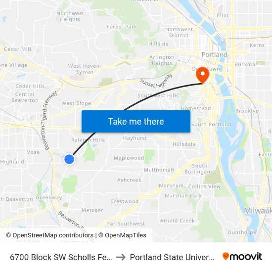 6700 Block SW Scholls Ferry to Portland State University map