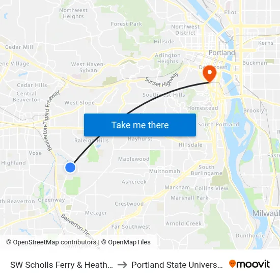 SW Scholls Ferry & Heather to Portland State University map