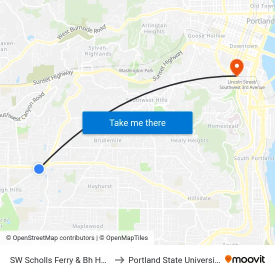 SW Scholls Ferry & Bh Hwy to Portland State University map