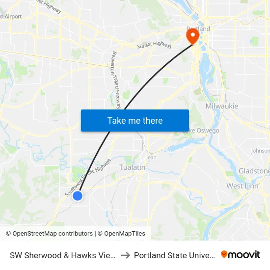 SW Sherwood & Hawks View Es to Portland State University map