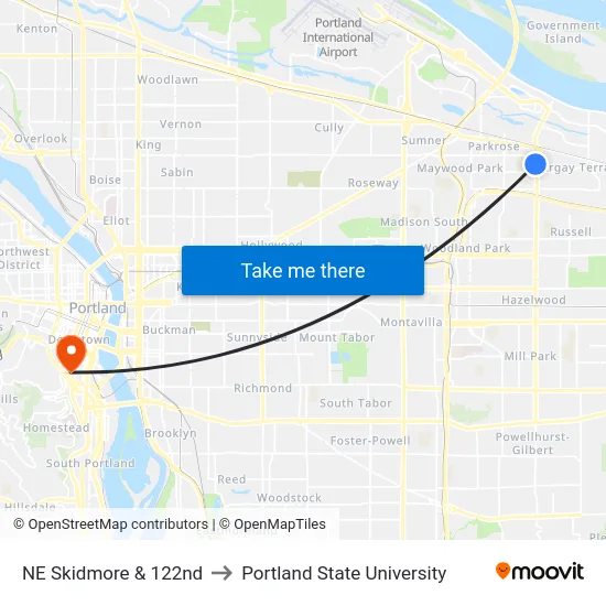 NE Skidmore & 122nd to Portland State University map