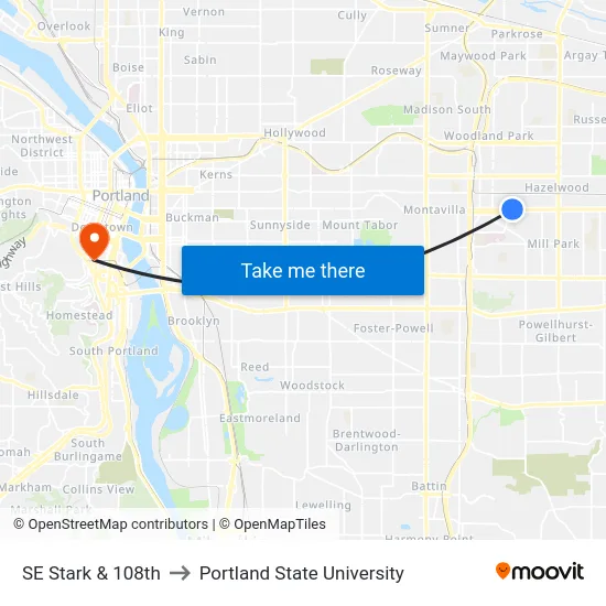 SE Stark & 108th to Portland State University map
