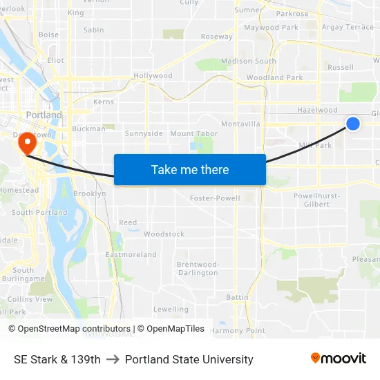 SE Stark & 139th to Portland State University map