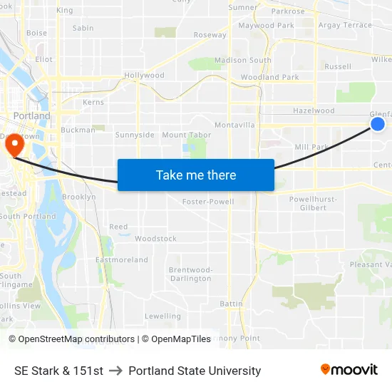 SE Stark & 151st to Portland State University map