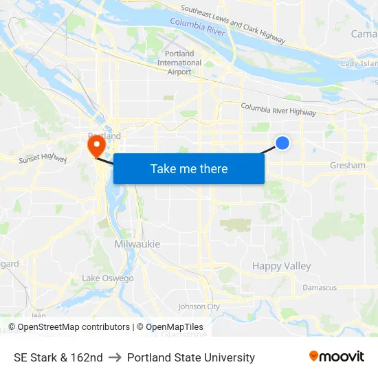 SE Stark & 162nd to Portland State University map