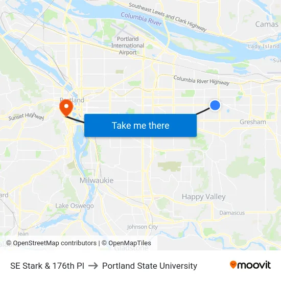SE Stark & 176th Pl to Portland State University map