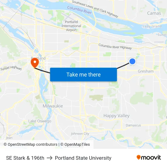 SE Stark & 196th to Portland State University map