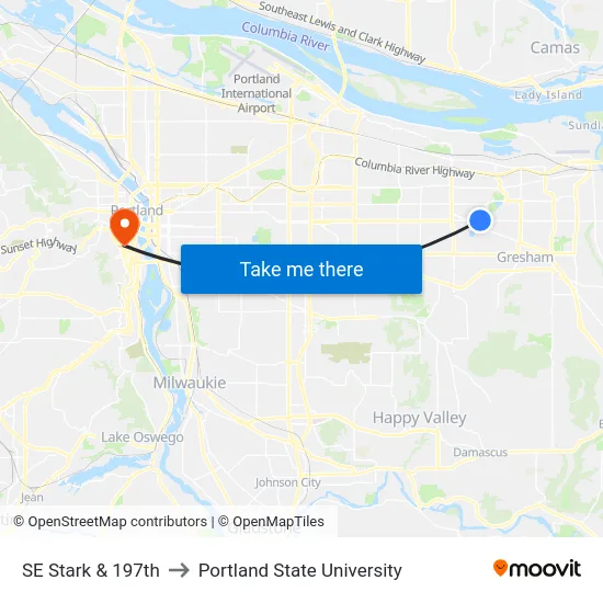 SE Stark & 197th to Portland State University map
