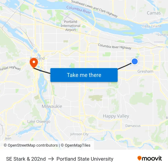 SE Stark & 202nd to Portland State University map