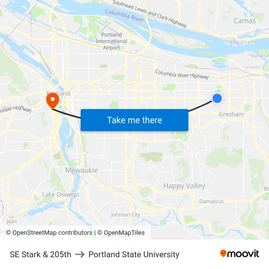 SE Stark & 205th to Portland State University map
