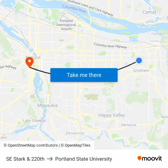 SE Stark & 220th to Portland State University map