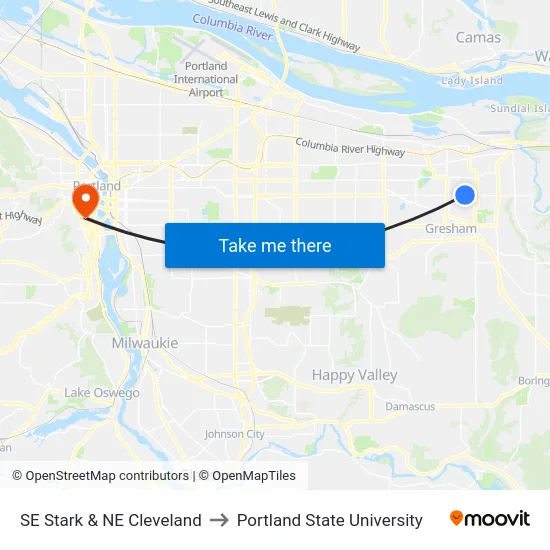 SE Stark & NE Cleveland to Portland State University map