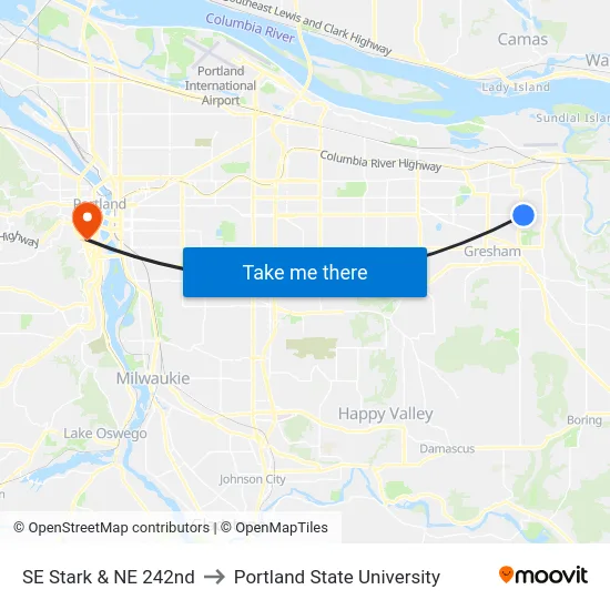SE Stark & NE 242nd to Portland State University map