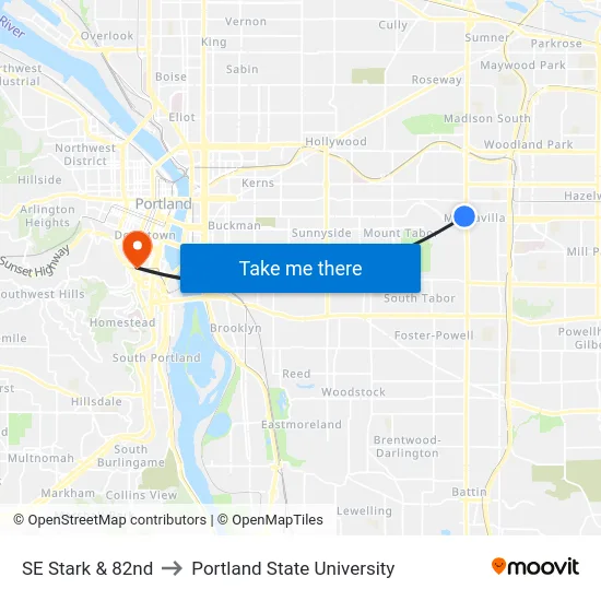 SE Stark & 82nd to Portland State University map