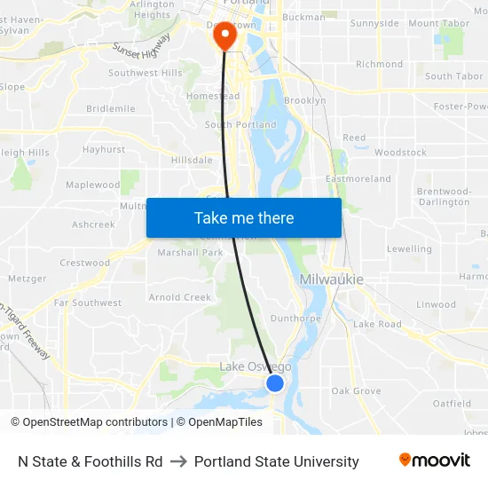 N State & Foothills Rd to Portland State University map