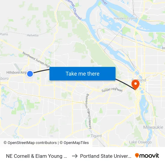 NE Cornell & Elam Young East to Portland State University map