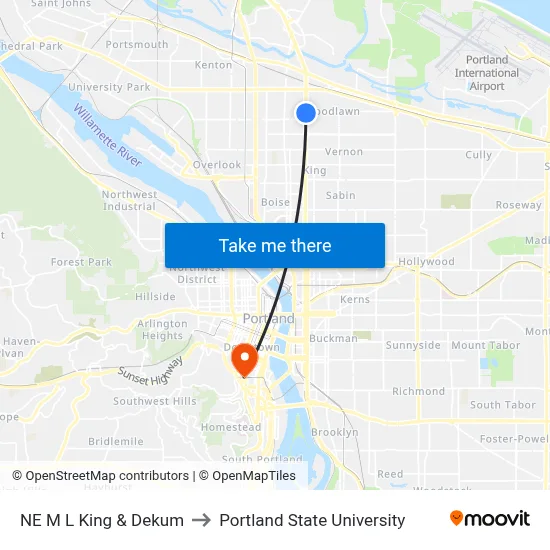 NE M L King & Dekum to Portland State University map