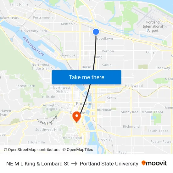 NE M L King & Lombard St to Portland State University map