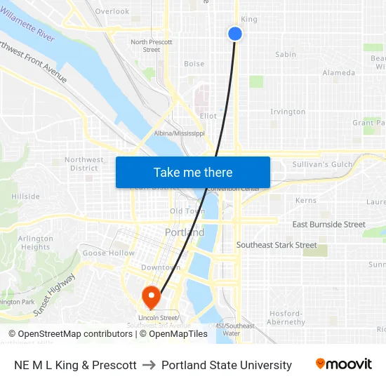 NE M L King & Prescott to Portland State University map