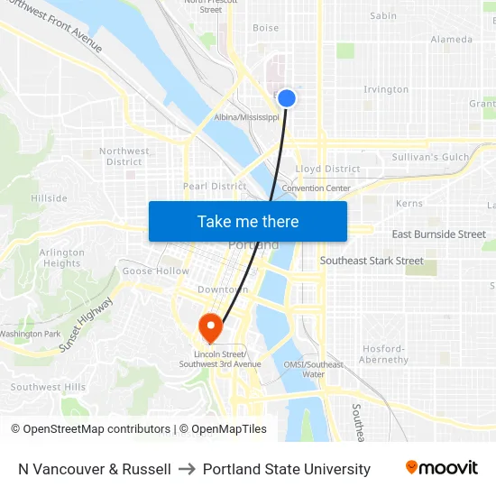 N Vancouver & Russell to Portland State University map