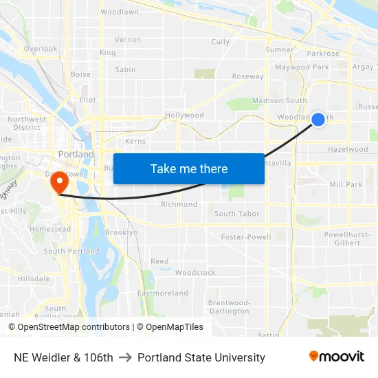 NE Weidler & 106th to Portland State University map