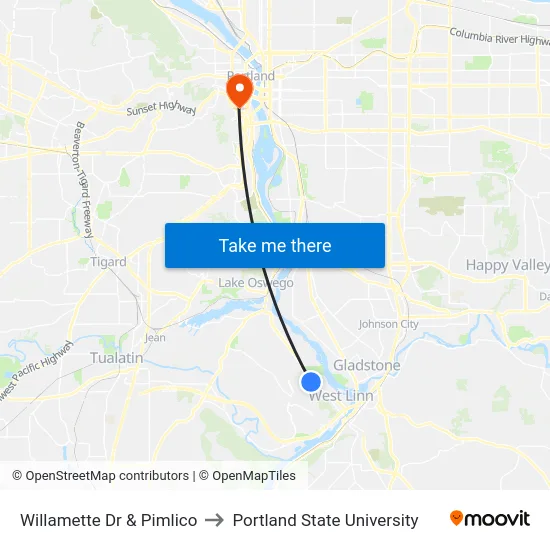 Willamette Dr & Pimlico to Portland State University map