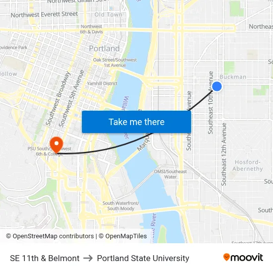 SE 11th & Belmont to Portland State University map