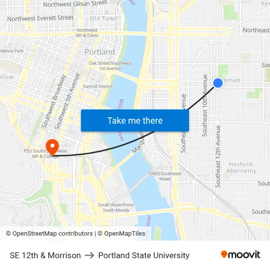 SE 12th & Morrison to Portland State University map