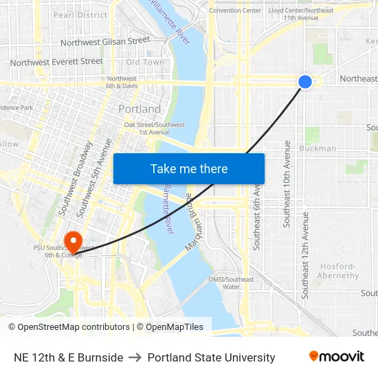 NE 12th & E Burnside to Portland State University map