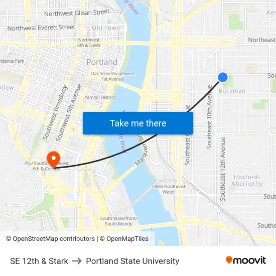 SE 12th & Stark to Portland State University map