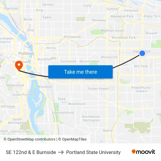 SE 122nd & E Burnside to Portland State University map