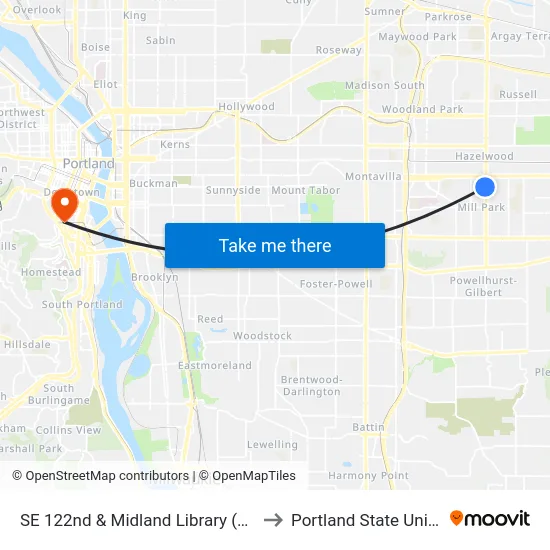 SE 122nd & Midland Library (Morrison) to Portland State University map