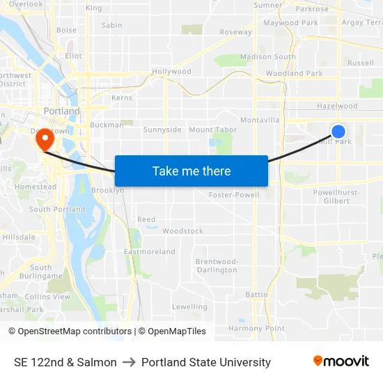 SE 122nd & Salmon to Portland State University map
