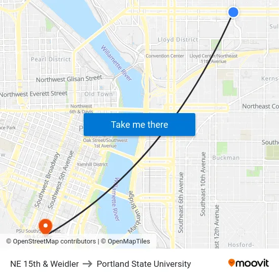 NE 15th & Weidler to Portland State University map