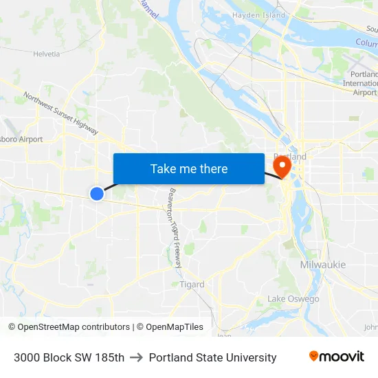 3000 Block SW 185th to Portland State University map