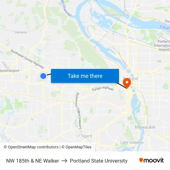 NW 185th & NE Walker to Portland State University map