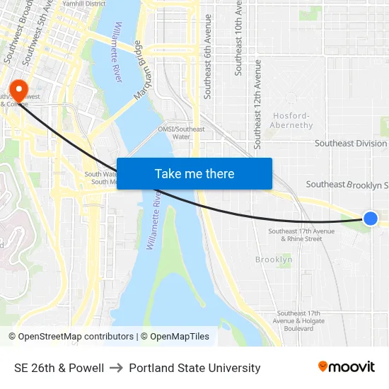 SE 26th & Powell to Portland State University map