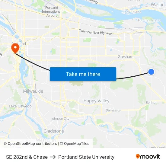 SE 282nd & Chase to Portland State University map